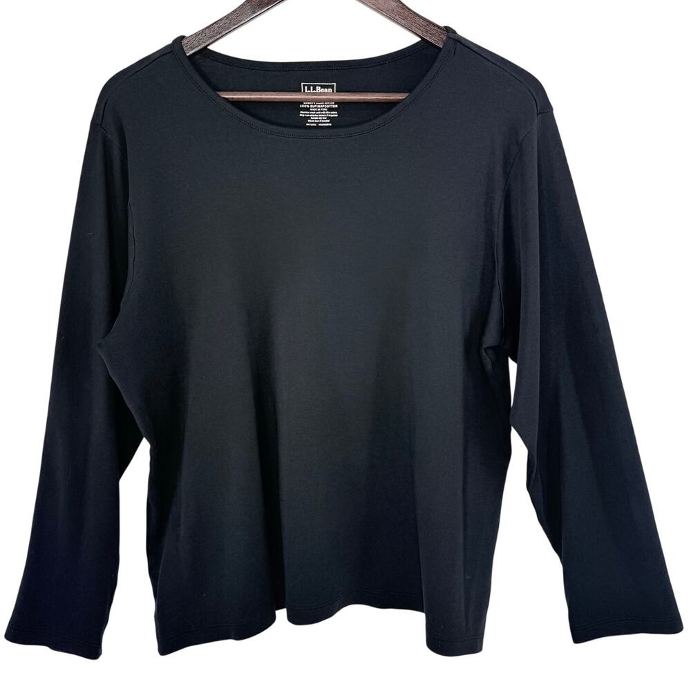 L.L. Bean Black Long Sleeve T Shirt Womens 1X Crew Neck Basic Tee Casual Layer